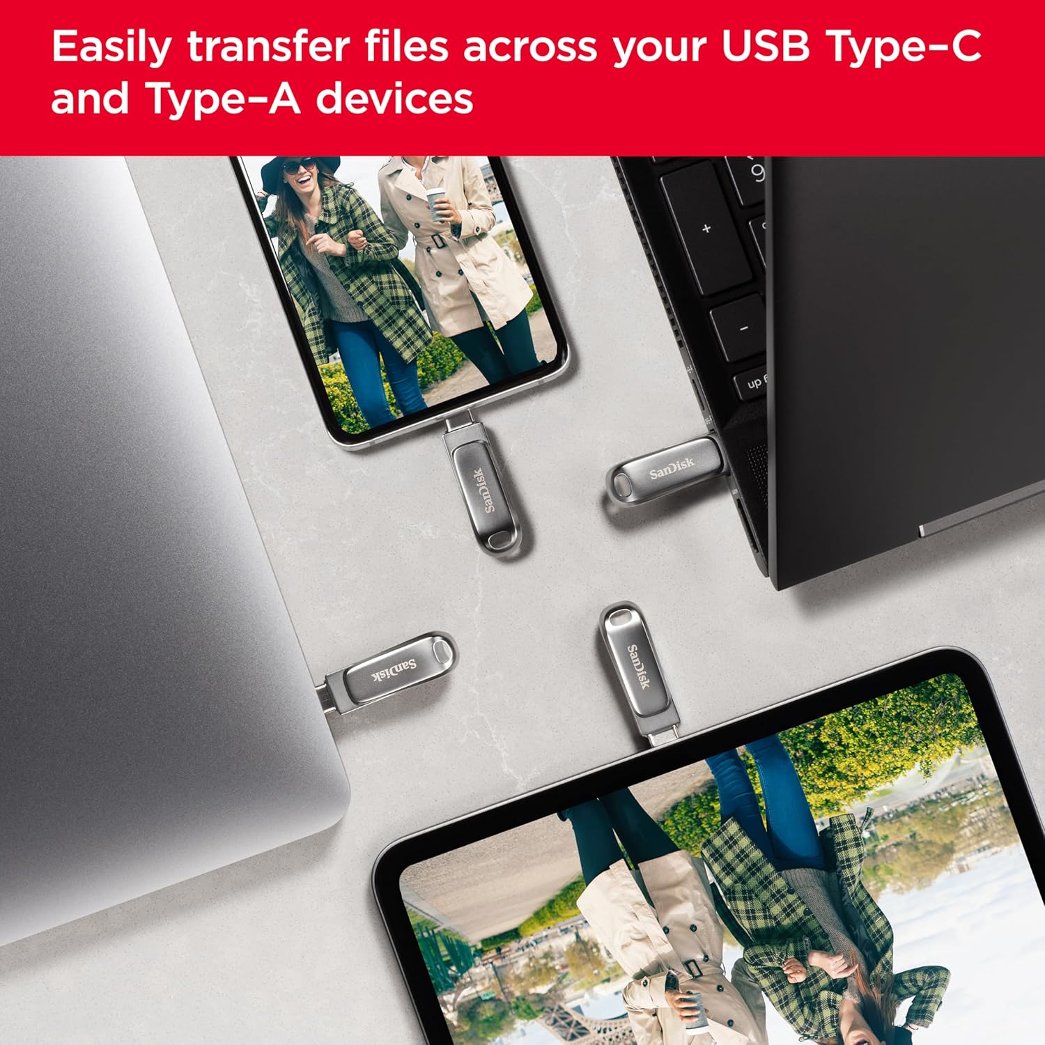 SANDISK Ultra Dual Drive Luxe Type-C 128GB, OTG, Upto 400MB/s, Pendrive, Silver, 5Y Warranty (SDDDC4-128G-I35)